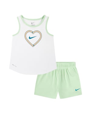Nike Meisjes Happy Camper Mesh Top & Billen Set (Groen/Wit)