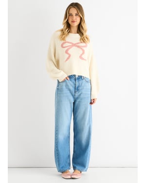 Crème Contrast Strik Kort Gebreide Trui