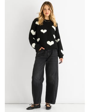 Zwart Contrast Hart Oversized Gebreide Trui