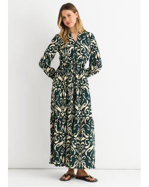 Groene Ikat Maxi jurk met strikbandprint