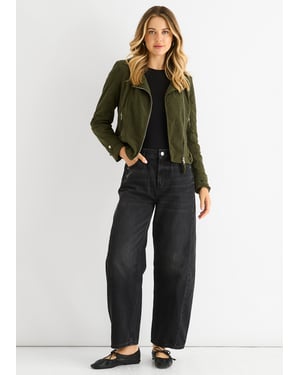 Khaki Corduroy Biker Zip Up Jas