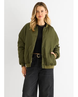 Khaki gewatteerd oversized bomberjack