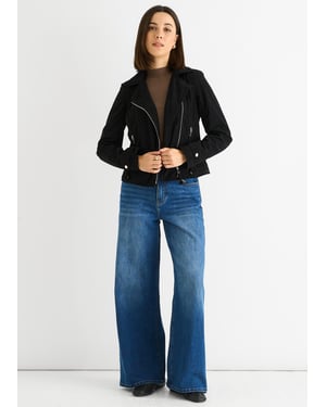 Zwart Corduroy Biker Zip Up Jasje