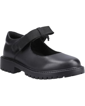 Hush Puppies Astrid Bow Meisjes Zwart Leren Schoenen