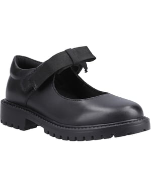 Hush Puppies Astrid Bow Meisjes Zwart Leren Schoenen