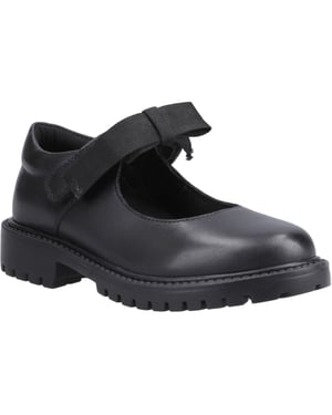 Hush Puppies Astrid Bow Meisjes Zwart Leren Schoenen