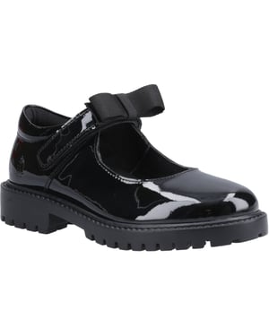 Hush Puppies Astrid Bow Meisjes Zwart Leren Schoenen