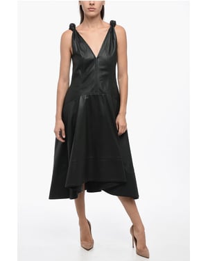 Leren jurk met knoopdetails in groen