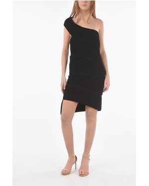 Mini-jurk met één schouder en BUBBLE KNIT in zwart