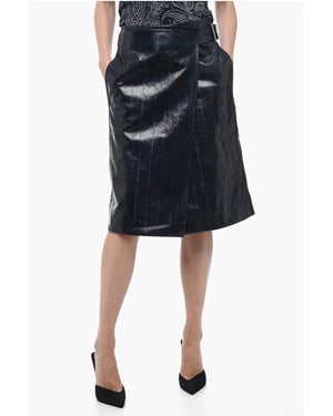 Leren A-lijn rok met riem in blauw
