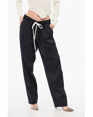 MM6 Virgin Wool Stretch Blend Broek met Trekkoord Taille in Blauw