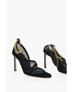 Mesh sandalen met goudkleurige kettingsluiting in Nero, Oro
