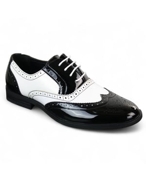 Herenschoenen met vetersluiting, zwart/wit, brogues, nette schoenen