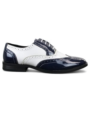 Herenschoenen met vetersluiting in marineblauw en wit, in de kleur 'Brogues'