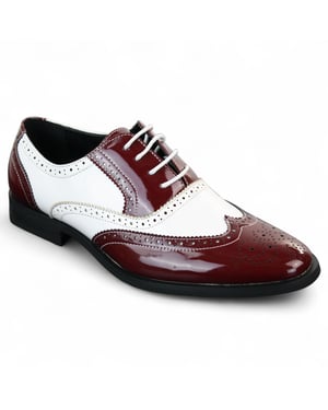 Herenschoenen met vetersluiting in rood en wit, in nette broguestijl