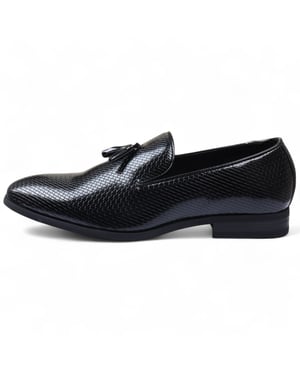 Zwarte formele loafers met kwastjes voor heren, instappers van leer