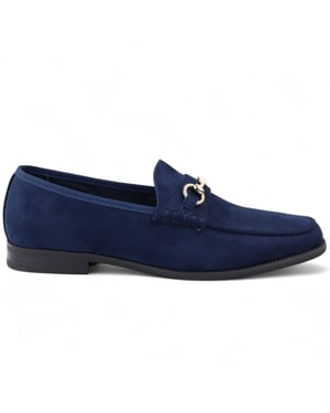 Marineblauwe suède mocassins met leren voering voor heren