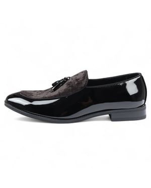 Zwarte fluwelen loafers met kwastjes voor heren, formele lakschoenen