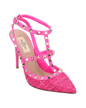 Valentino Caged 100 Tweed & Leren Pump Roze