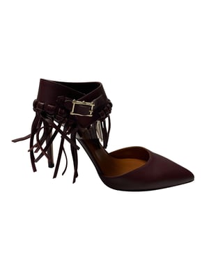 Valentino C-Rockee Fringe Enkelsandaal met Bandje in Bordeauxleder