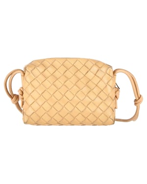 Bottega Veneta Mini Intrecciato Loop Camera Crossbody Bag in Geel Lamsleer
