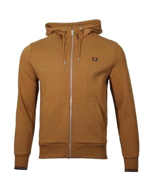 Fred Perry Donker Karamel Hoodie Met Rits