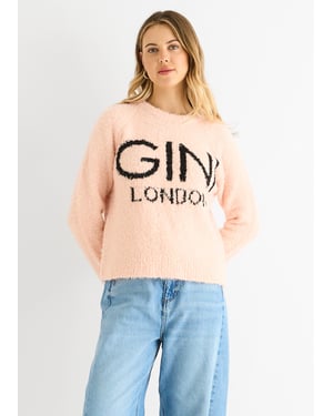 Roze Gini Logo Comfortabele gebreide Trui