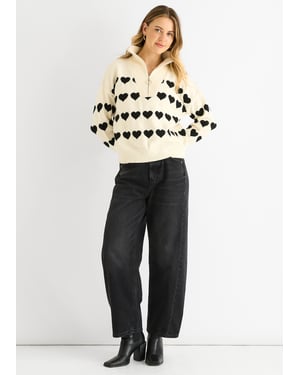 Crème Hart Rits Casual Gebreide Trui