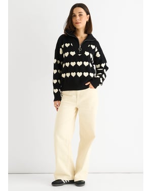 Zwarte Hart Zip-Up Losse Fit Trui