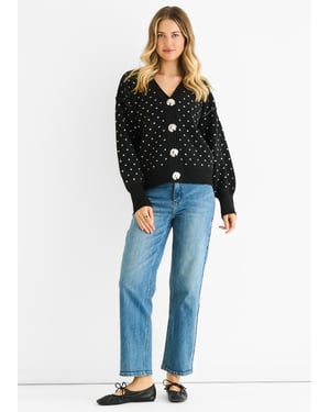 Zwarte Vlek Print Knop Cardigan Kijk Trui