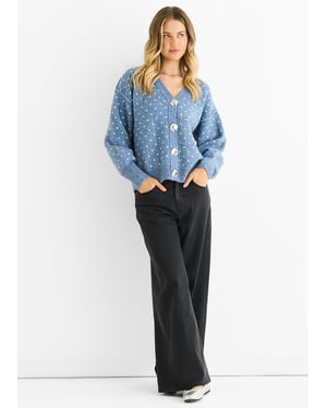 Denim Vlekprint Knopen Cardigan Look Trui