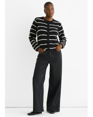 Zwarte Streep Militaire Crop Recycle Gebreide Cardigan