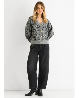 Grijze Dierenprint Wolmix Cardigan Look Trui