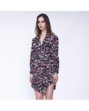 Kort drape -effectjurk met bladafdruk