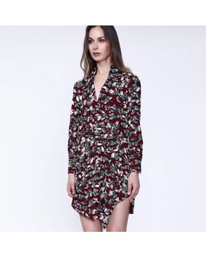 Kort drape -effectjurk met bladafdruk