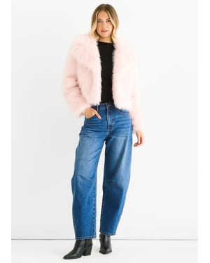 Roze nepbont kraag korte jas