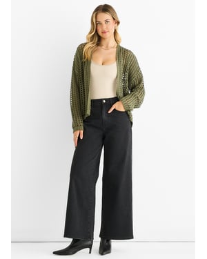 Khaki Open Knit Rand-tot-Rand Cardigan