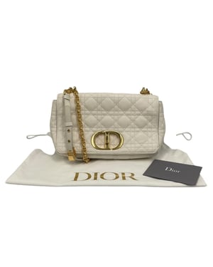 Dior Caro Medium Witte Cannage Leer Goud