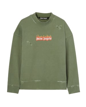 Palm Angels Burning Logo Crewneck Militair