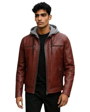 Heren Ox Red Hooded Burgundy Biker Lamsleren Jas - Ingham