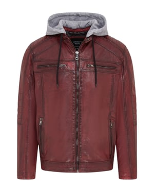 Heren Ox Red Hooded Burgundy Biker Lamsleren Jas - Burten