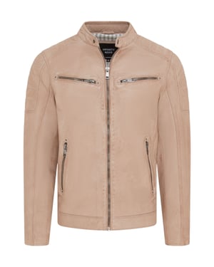 Beige Modern Klassiek Leren Gewatteerd Bikerjack voor Heren - Derry