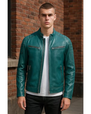 Heren Groen Modern Klassiek Leren Gewatteerd Bikerjack - Smithton