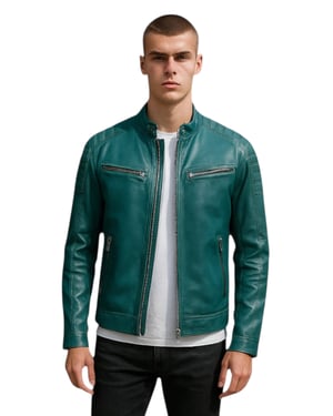 Heren Groen Modern Klassiek Leren Gewatteerd Bikerjack - Mackay