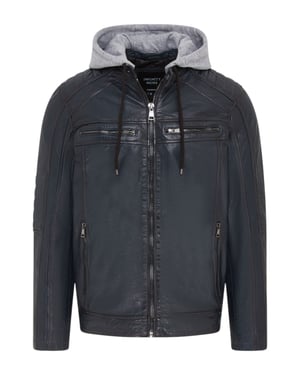 Heren blauwe capuchon biker lamsleren jas - Burten