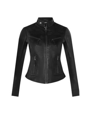 Dames zwarte slim-fit leren bikerjack - Maldon