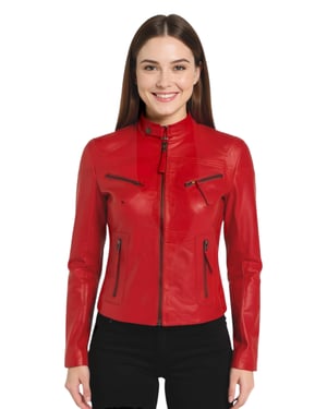 Dames Rood Casual Slim-Fit Leren Bikerjack - Tulsa