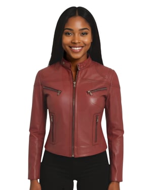 Dames bordeauxrood casual slim-fit leren bikerjack - Tulsa