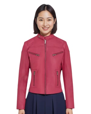 Roze casual slim-fit leren bikerjack voor dames - Tulsa