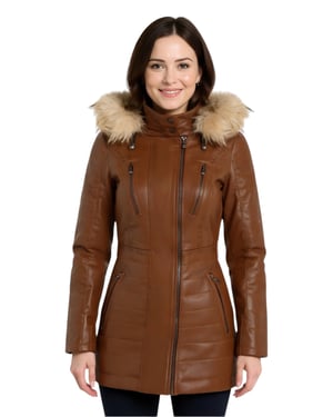 Dames Tan Dames Tan Bruin Gewatteerde Leren Parka Jas-Bowen